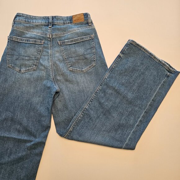 AE Dreamy Drape Stretch Super High-Waisted Baggy Wide-Leg Jean Med Wash Size 0 - Picture 8 of 14